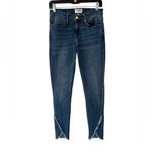 Frame women’s Le Skinny de Jeanne jeans 26 blue asymmetrical hem raw edge denim